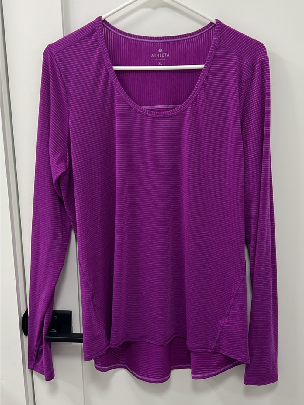 Athleta Magenta-Purple Long Sleeve Scoop Neck Ribbed Top